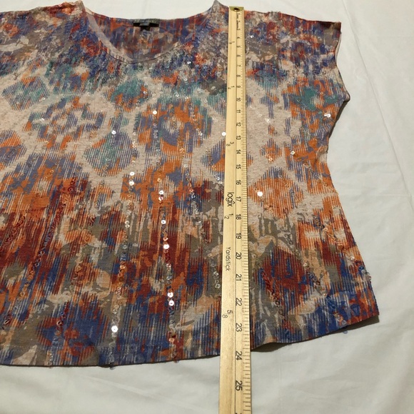 Roz & Ali Women’s Cap Sleeve V-neck Sequins Embellishments Multicolor Top XL - Picture 3 of 8